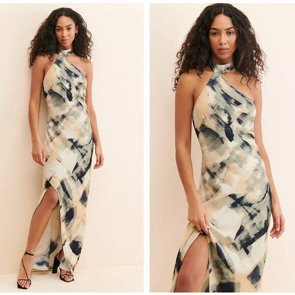 FREE PEOPLE x LET ME BE Halter Abstract Maxi Slip Dress Sz M NWT $180 {T46} - Picture 1 of 2